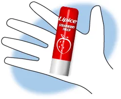 Hand holding a Lipice Strawberry Touch lip balm
